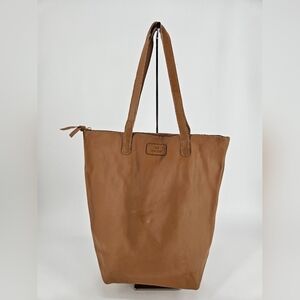 NEW Joy Mangano RICH SADDLE TAN Tall Pebbled Leather Tote Bag PURSE Shopper